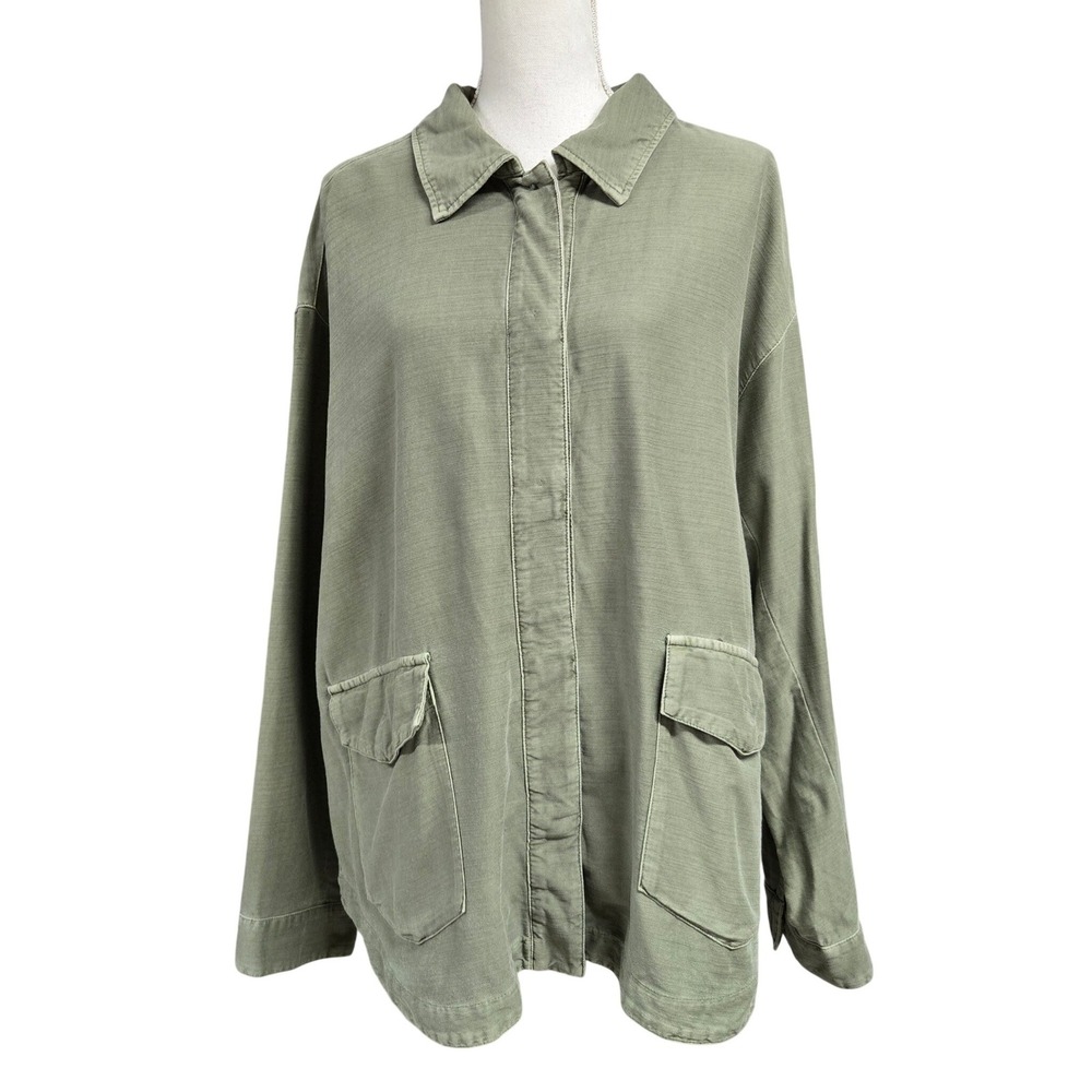 J.Jill Utility Shacket Jacket Cotton Ecovero‎ Viscose Pocket Olive Green Size XL